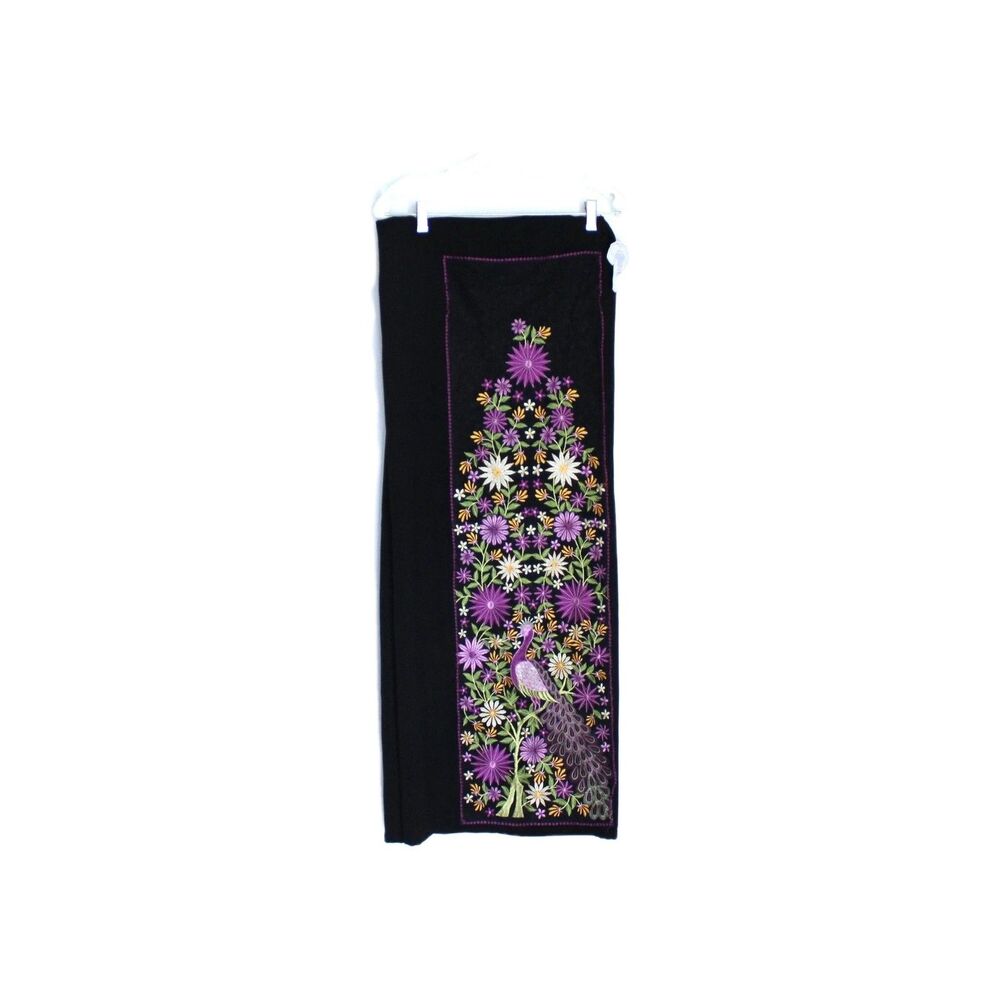 Joger Jelek Black Floral Embroidered Sarong Wrap Skirt
